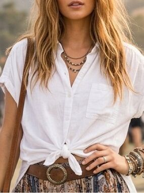 SO White Button-Up Shirt with tie and high-Lo